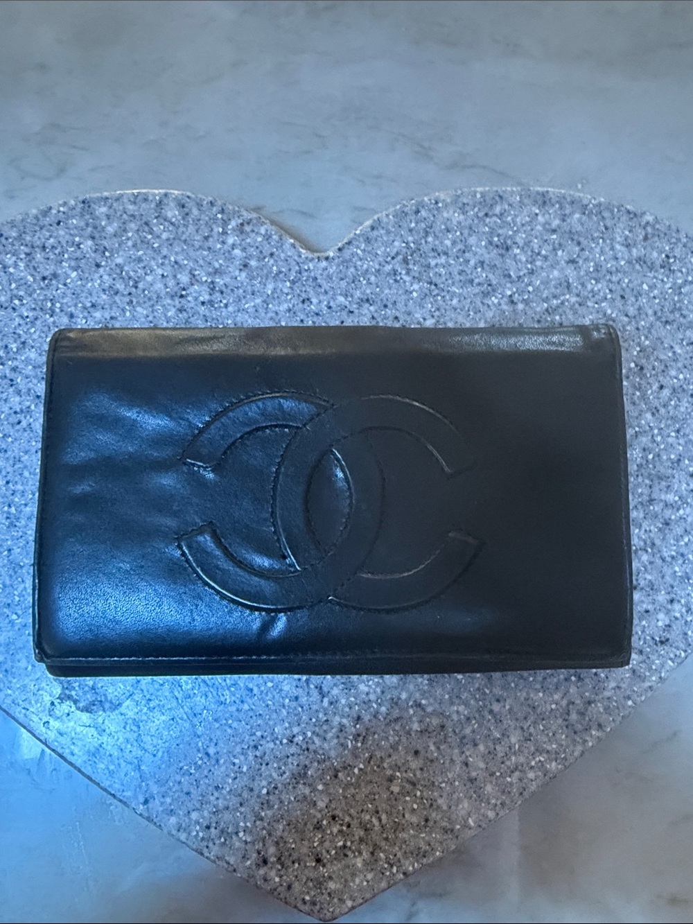 CHANEL Black Quilted CC Embossed Leather Wallet